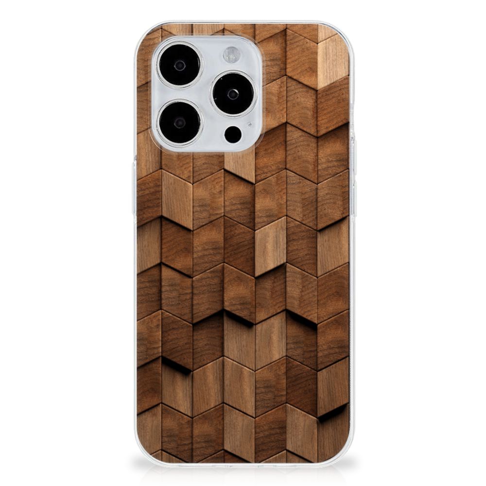 Bumper Hoesje voor iPhone 15 Pro Wooden Cubes