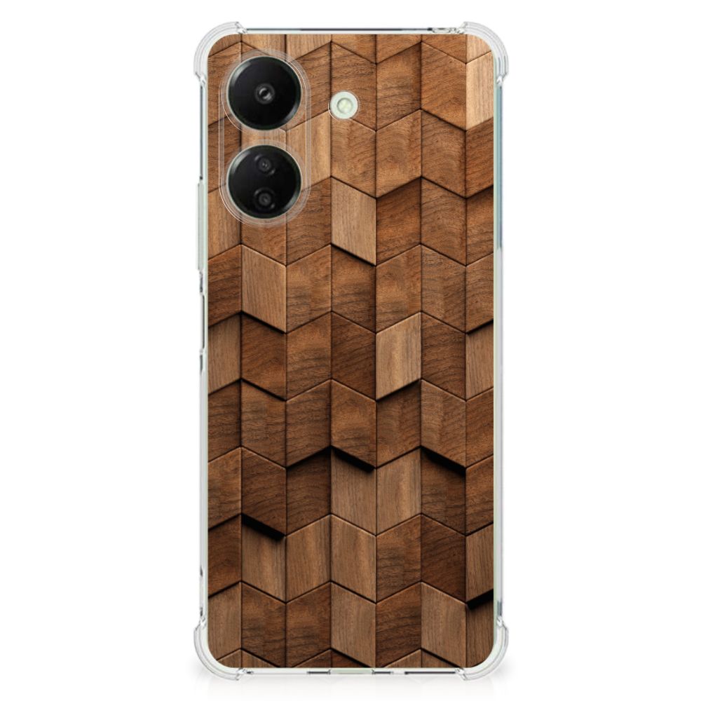 Stevig Telefoonhoesje voor Xiaomi Redmi 13C 4G Wooden Cubes