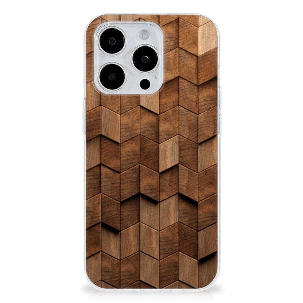 Bumper Hoesje voor iPhone 15 Pro Max Wooden Cubes
