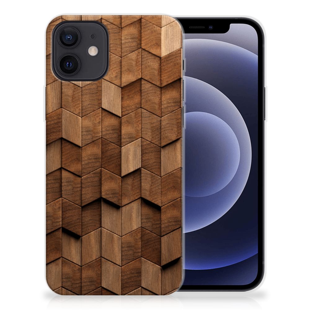 Bumper Hoesje voor iPhone 12 | 12 Pro (6.1) Wooden Cubes