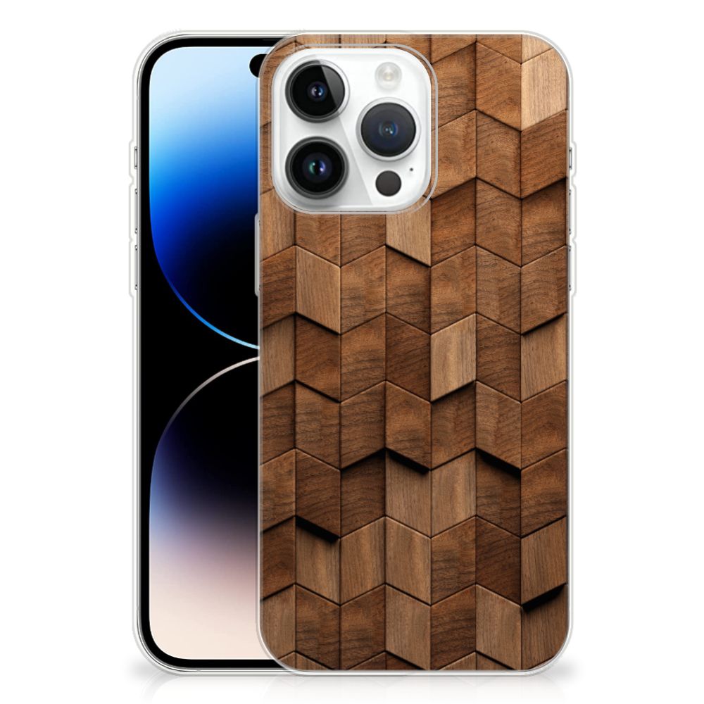 Bumper Hoesje voor iPhone 14 Pro Max Wooden Cubes